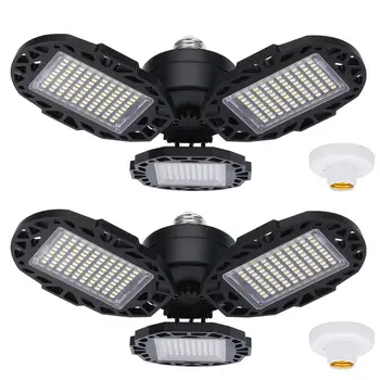 

2Pcs 60W LED Garage Lights 6600LM E26 Deformable LED Garage Ceiling Lights Three-Leaf Shop Light For Warehouse Barn Garage 6000K