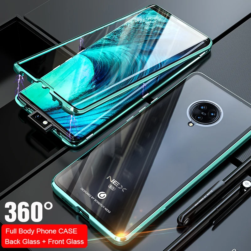 Front+ Back Tempered Glass Phone Case For Vivo Nex 3 2 S S5 Shockproof Transparent Magnetic Cover For Vivo Y5S Y7S Y17 15 U3 U1