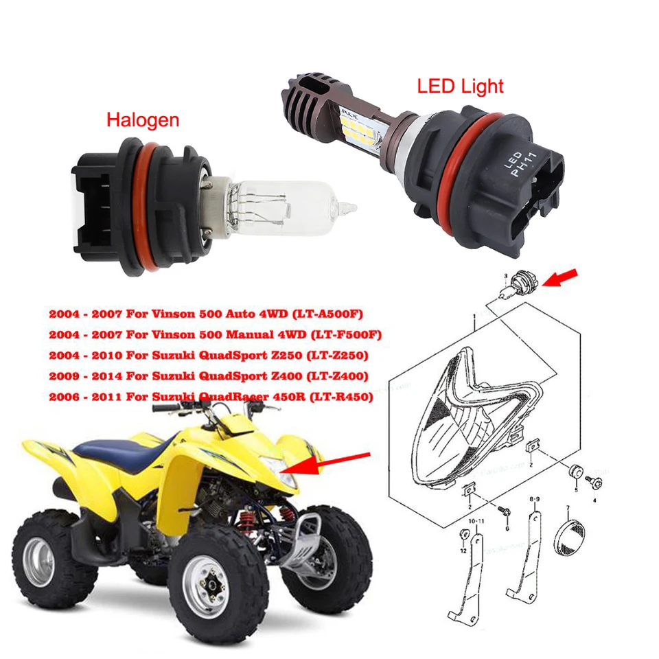 ATV Super White High/Low Beam Led Headlight Halogen Bulb For