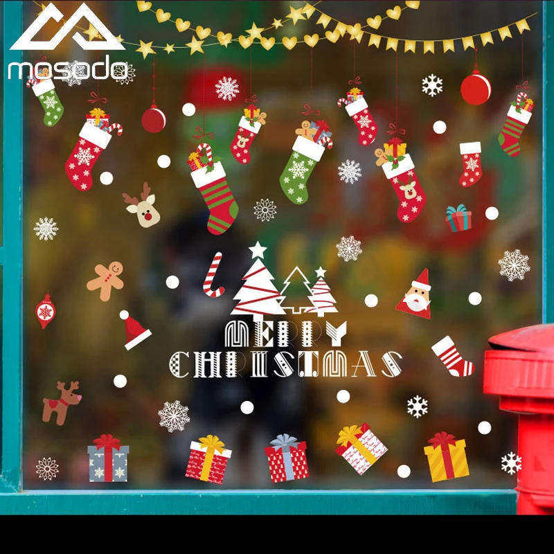 Mosodo New Christmas Window Decoration Stickers No Glue Static Removable Wall Holiday Home | Дом и сад