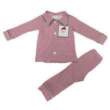 Рождественская Хлопковая пижама в полоску с длинными рукавами и аппликацией Санты для детей