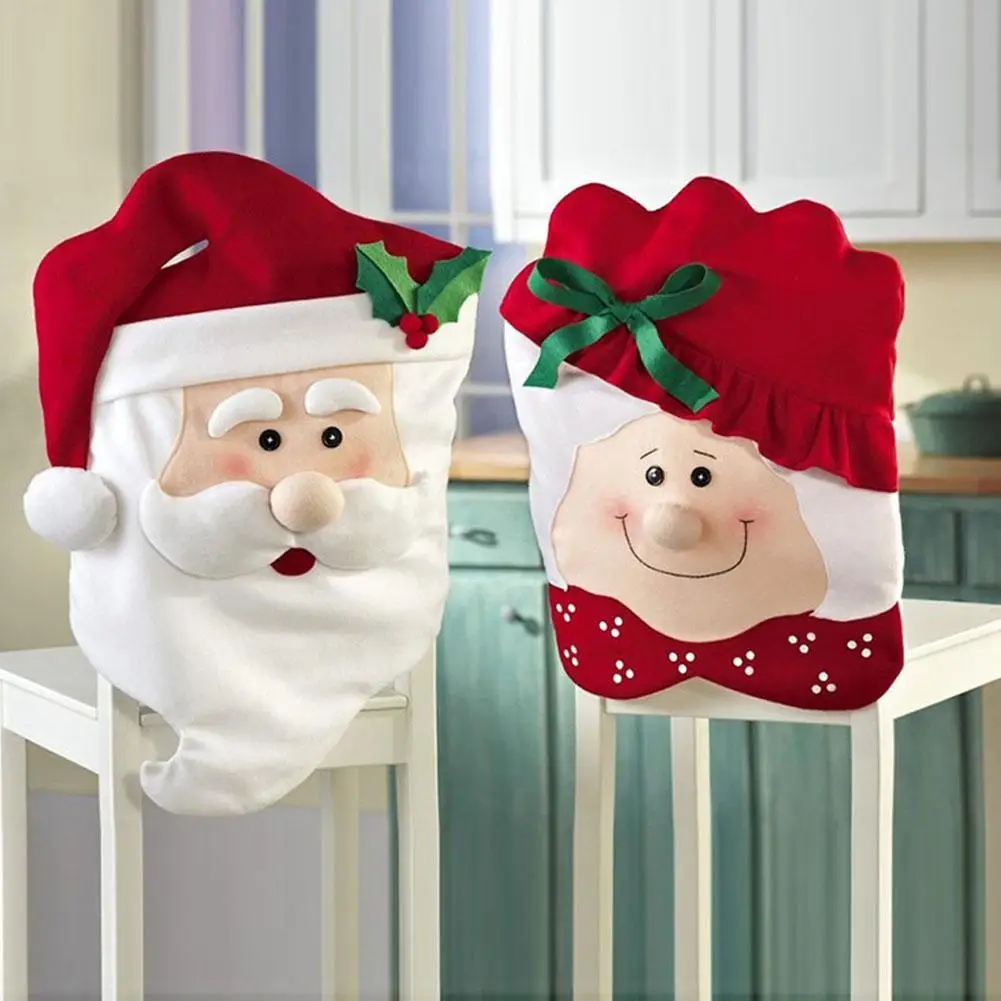 Christmas Decoration Mr and Mrs Santa Claus Dining Dinner Table Chair Back Cover Home Decorations for | Дом и сад