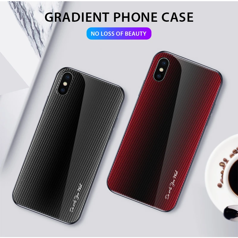 

New Fashion Coque Glass Case For iPhone 7 8 X Case Gradient Phone Cover For iPhone XS Max XR 6S 6 7 8 Plus Text Case