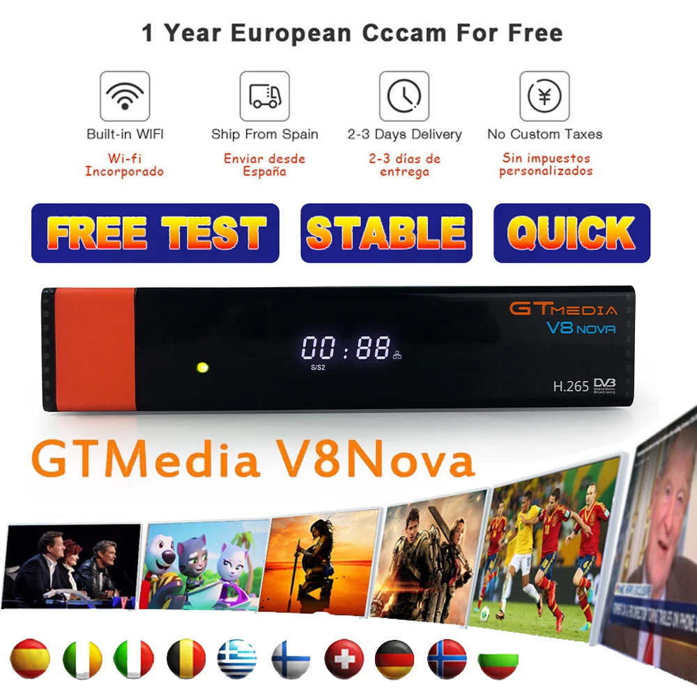 

gtmedia v8 satellite finder lnb freesat v8 with cccam spain cline for 1 year europe/decodificador tv satelital gratis dvb s2