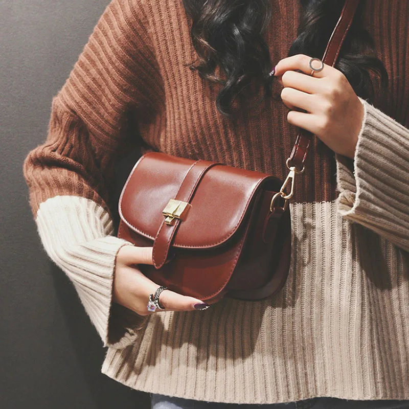 

Luxury Designer Handbag High Quality Leather Women Saddle Bag Mini Lock Flap Messenger Bag Ladies Clutch Vintage Shoulder Bags