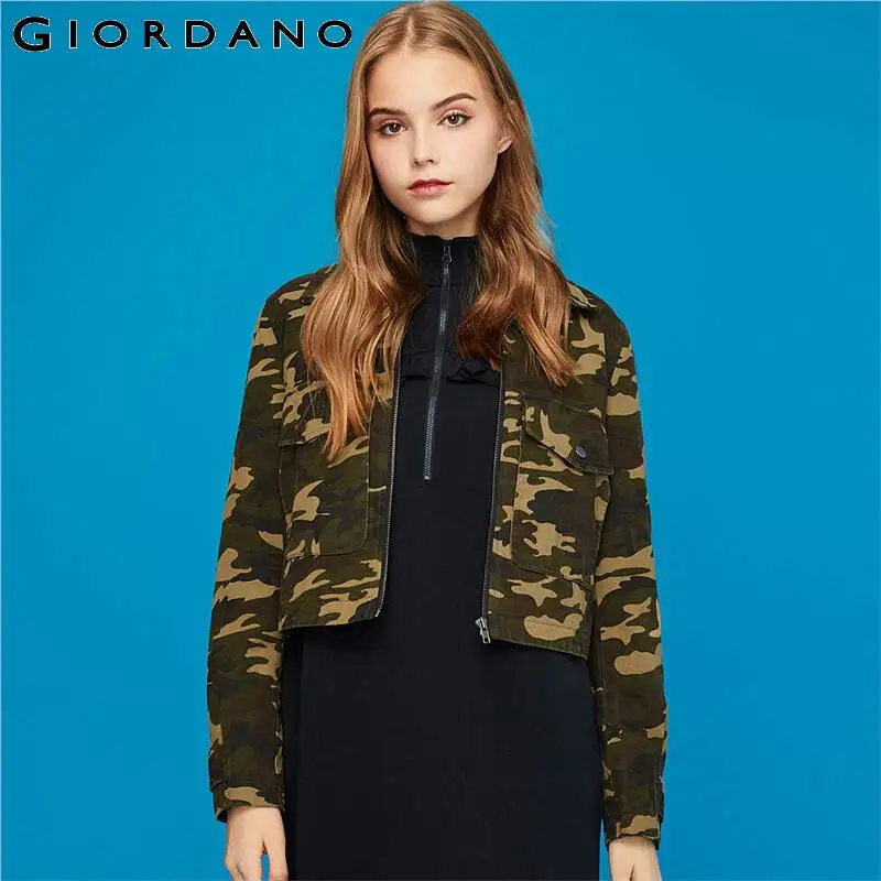Giordano Women Jackets Stand Collar Double Falp Pockets Jacket Windproof Cotton Casual Chaqueta Mujer 95379677