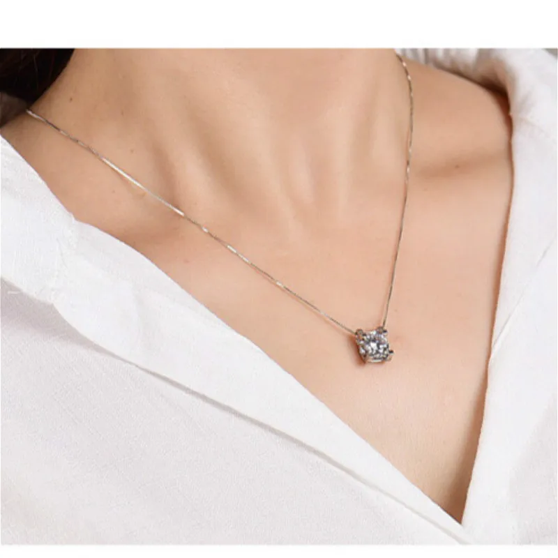 Круглый Кулон Муассанит D Цвет 0.5ct-2ct женское классическое ожерелье женское Чистое Серебро S925 цепочка ключицы хорошее ювелирное изделие