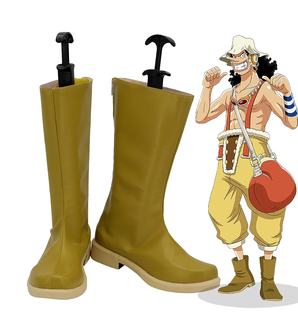 

Anime One Piece Usopp Cosplay Boots Yellow Shoes PU Leather Boots Custom Made Any Size