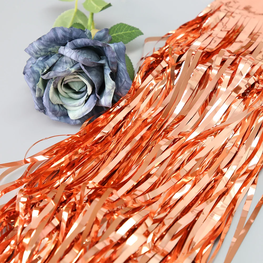 Gorgeous Backdrop Curtains Tinsel Fringe Foil Curtain Unicorn Baby Shower Wedding Birthday Party Backdrop Decoration Photo Props-rose gold