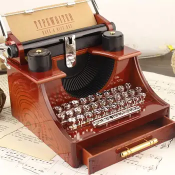 

Vintage Typewriter Shpaed Music Box Desktop Decoration Music Artware Delicate Crafts Brown (Random Music)