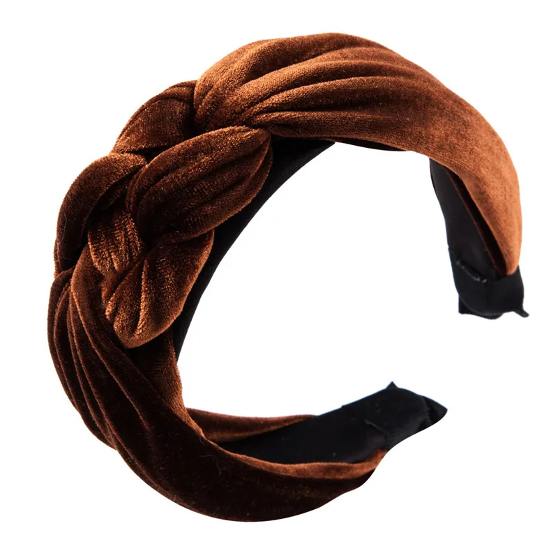 Europe Fan Temperament Solid Color Gold Velvet Knotted Headband Personality Korean Version Headband Hair Accessories H016 - Окраска металла: dark brown