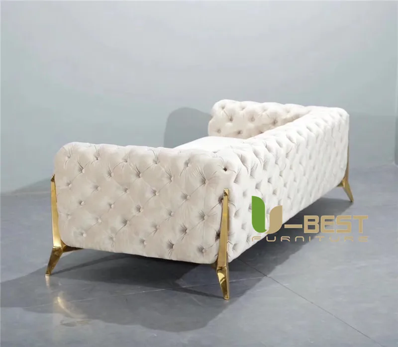 Tufted Velvet Chesterfield Couch Living Room Sheila Sofa Set  (4)
