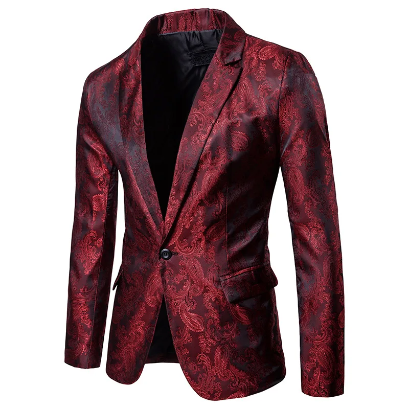 Фиолетовый позолоченный костюм с узором пейсли на одной пуговице(пиджак+ брюки), мужские, вечерние смокинги для сцены, свадьбы, Мужской Блейзер, Terno Masculino, 2XL - Цвет: Red -jacket