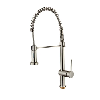 

Kitchen Hot and Cold Single Hole Sink Faucet Pull Down Sprayer Spring Single Hole Mixer Tap Copper Silver
