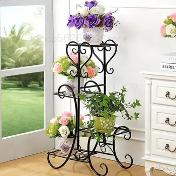 

European-style Pastoral Iron Flower Rack Multi-storey Balcony Living Room, Orchid, Green Radish Flower Pot Rack Special Price