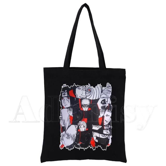 Akatsuki Canvas Bag Casual Large Hand Bags for Women Ladies Shopping Handbag Print Large Capacity Bag Black G