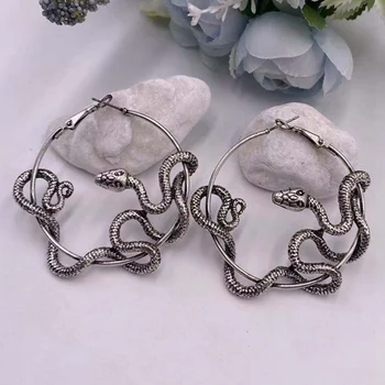 

Cool Punk Antique Animal Black Snake Earrings Crazy Twining Snake Hoop Earrings Personality Statement Earrings Party Jewelry