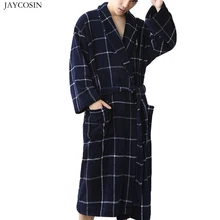 JAYCOSIN Fashion Men's Robes Sleepwear Casual Plaid Solid Stitching Long Bathrobe Home Nightgown Pajamas Robe Long Sleeve