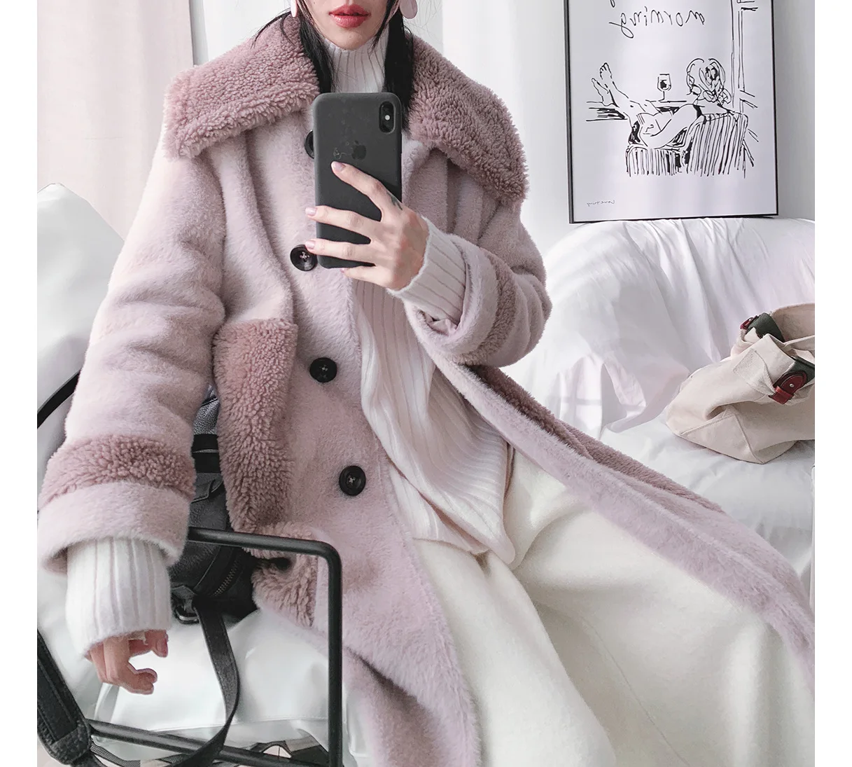 new winter new ladies rabbit fur long coat elegant suede inner furry coat fashion warm jacket memory recovery fabric