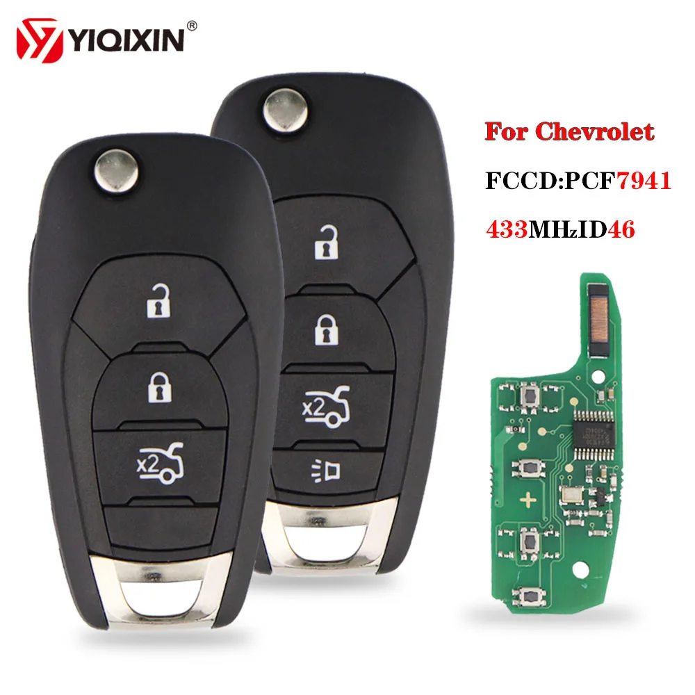 

YIQIXIN Remote Car Key 3/4 Button Fob 315MHZ/433MHz ID46 PCF7941 Chip For New Chevrolet Cruze 2014-2018 HU100 Uncut Blade