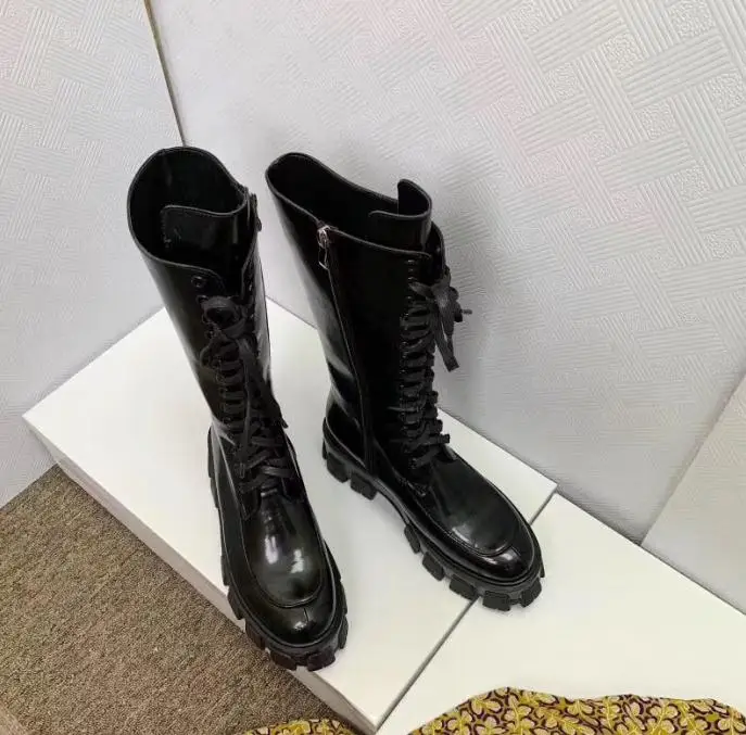 As Pic Botas Mujer; сапоги из лакированной кожи; женская обувь для подиума; Bota Feminina; обувь на платформе; женские сапоги до середины икры; Botines Mujer; коллекция года; Zapatos De Mujer - Цвет: As Pic