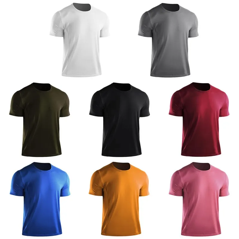 Men Summer T-shirt Casual Short Sleeve Quick-drying Breathable Bottoming Round Collar T-shirt Sports Running Fitness Tops
