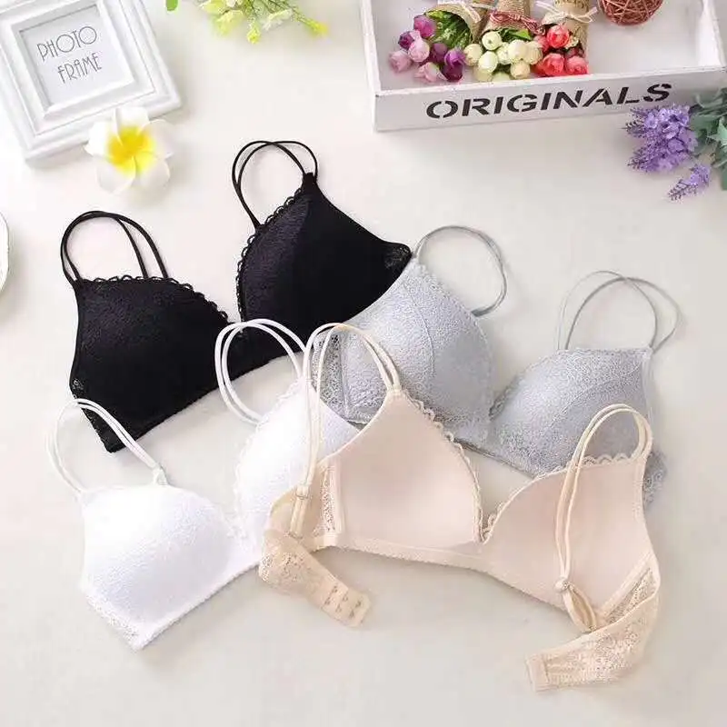 

Black Bra Wire Free Push Up Sexy Women Bras Lace Bralette Lingerie Small Breast Adjusts A B C Bra Female Underwear