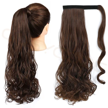 

COSYCODE 24 inch Ponytail Synthetic Long Curly Wrap Around Clip In Ponytail Hair Extension Heat Resistant Brown Blonde Black