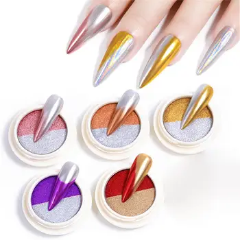 

New Arrival Nail Dual Colors Solid Magic Mirror Powder Holographic Laser Nail Glitter TwoColors Titanium Powder Platter Nail Art