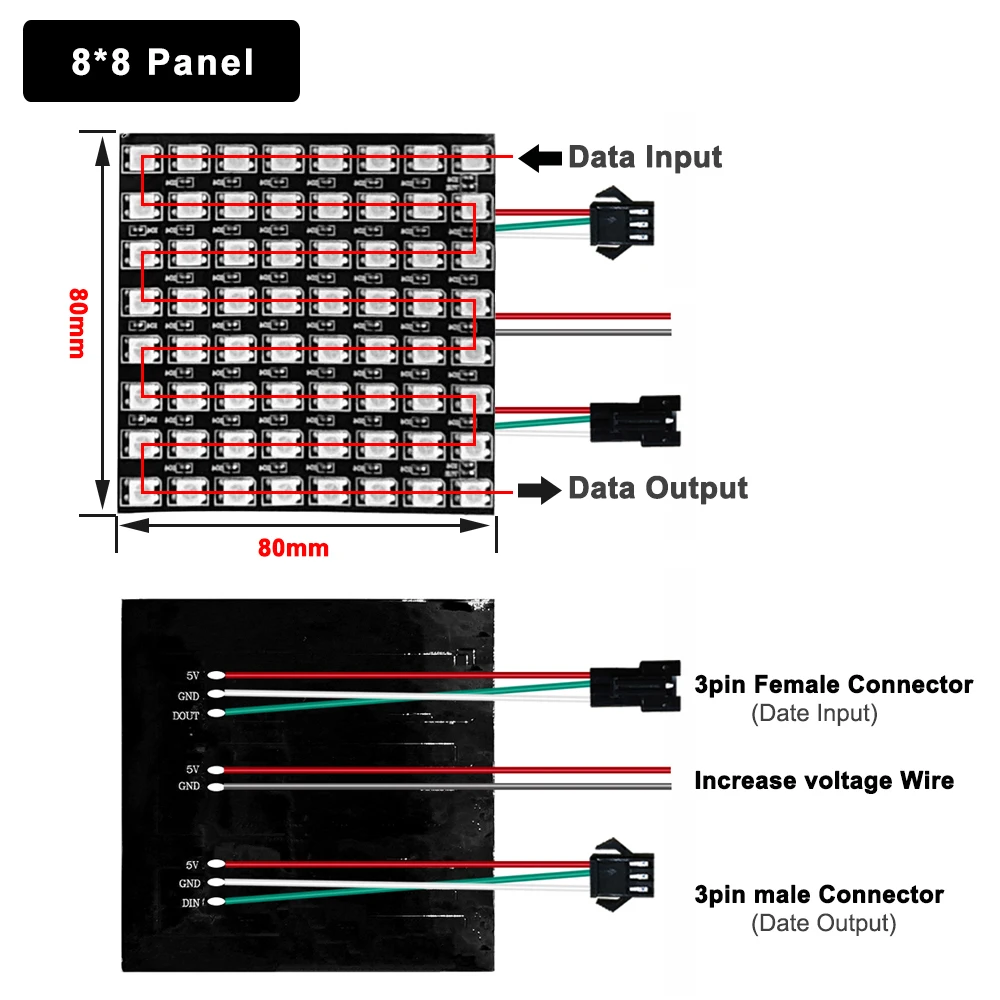 DC5V WS2812B Led Digital Panel Matrix Flexible Bildschirm 8*8 16*16 8*32 5050 RGB WS2812 ring Einzeln Adressierbaren Pixel – Detail 6