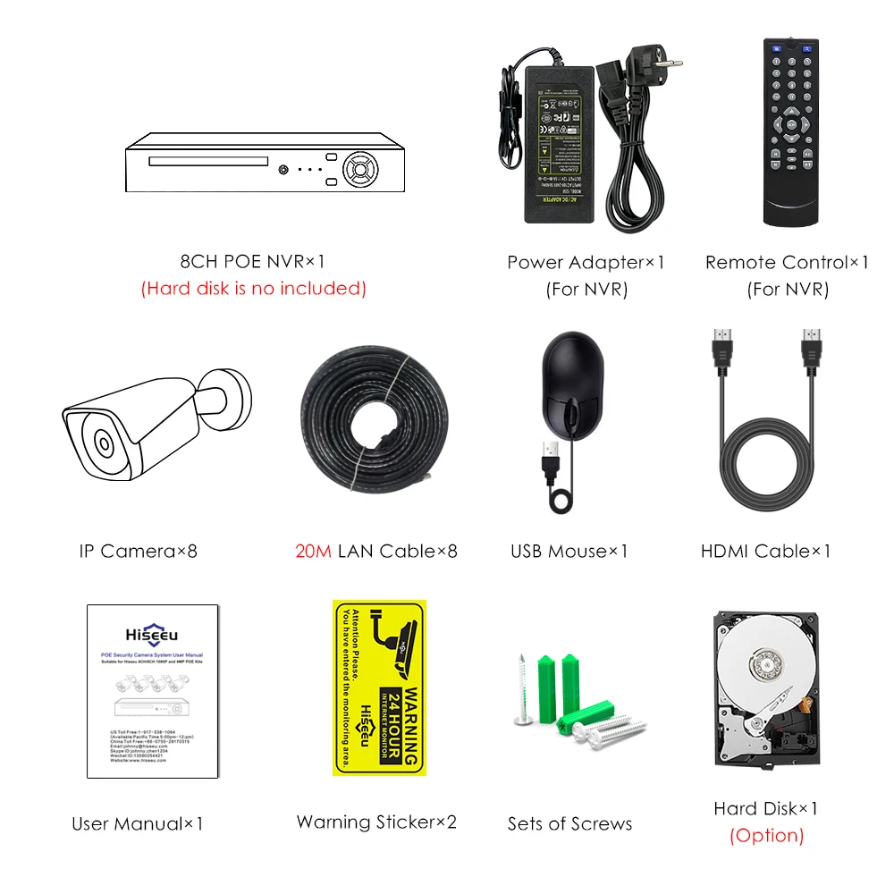 8CH NVR 8pcs Cameras Hiseeu 4K POE камера безопасности Система 8CH NVR 8MP наружная Водонепроницаемая POE ip-камера H.265 CCTV комплект видеонаблюдения - Цвет: 8CH NVR 8pcs Cameras