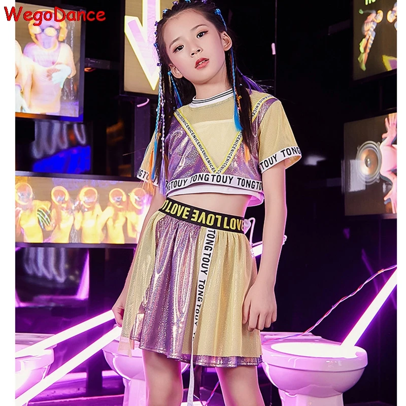 

Girls Street Dance Summer Korean Short Skirt HipHop Set Girl Jazz Dance Children's Handsome Loose Costumes 110-160cm