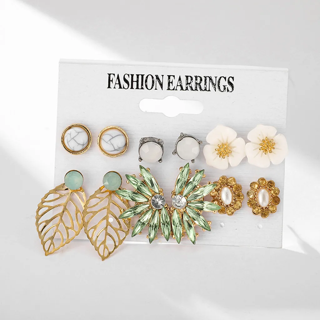 6 пар дизайнерских сережек в виде цветка в богемном стиле для женщин, модные креативные геометрические серьги, ювелирный набор
