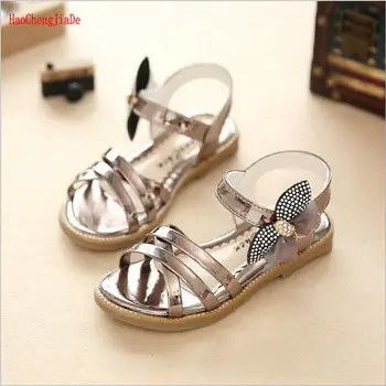 

4 colors Large Girls Sandals 2020 Summer New Korean Bow Children's Princess Sandals Little Kids Soft bottom beach shoes 27-37