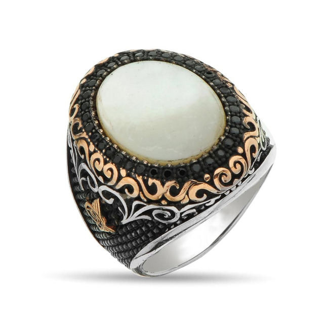 Muslim Jewelry Vintage Men's Handmade Turkish Black Onyx Stone Rings Ancient Silver Color Pattern Punk Rings For Women