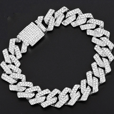 Hop 15MM 2Row Cuban Prong Chain Bling Iced Out Box Buckle Copper AAA+ Cubic Zirconia Bracelet For Men Jewelry