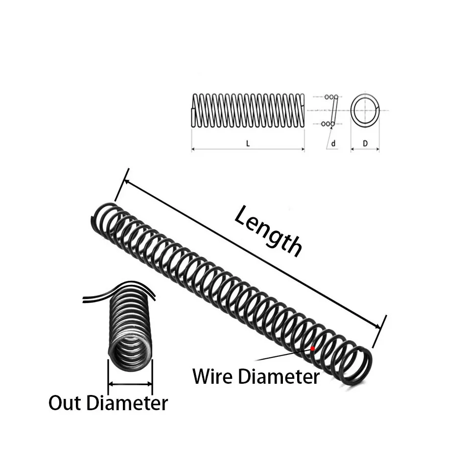 Mola de compressão extra grande, preto, aço 65m, fio de mola de pressão longa, 2.3mm, 2.6mm, 3mm, 4mm, comprimento 400mm, 1pc