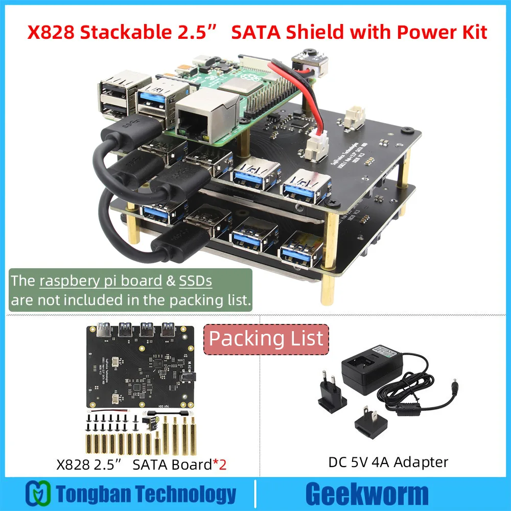 

Raspberry Pi SATA, 2 Pcs Stackable X828 2.5" SATA HDD/SSD Cluster Storage Expansion Board+Power Supply for Pi 4 Model B/3B+/3B