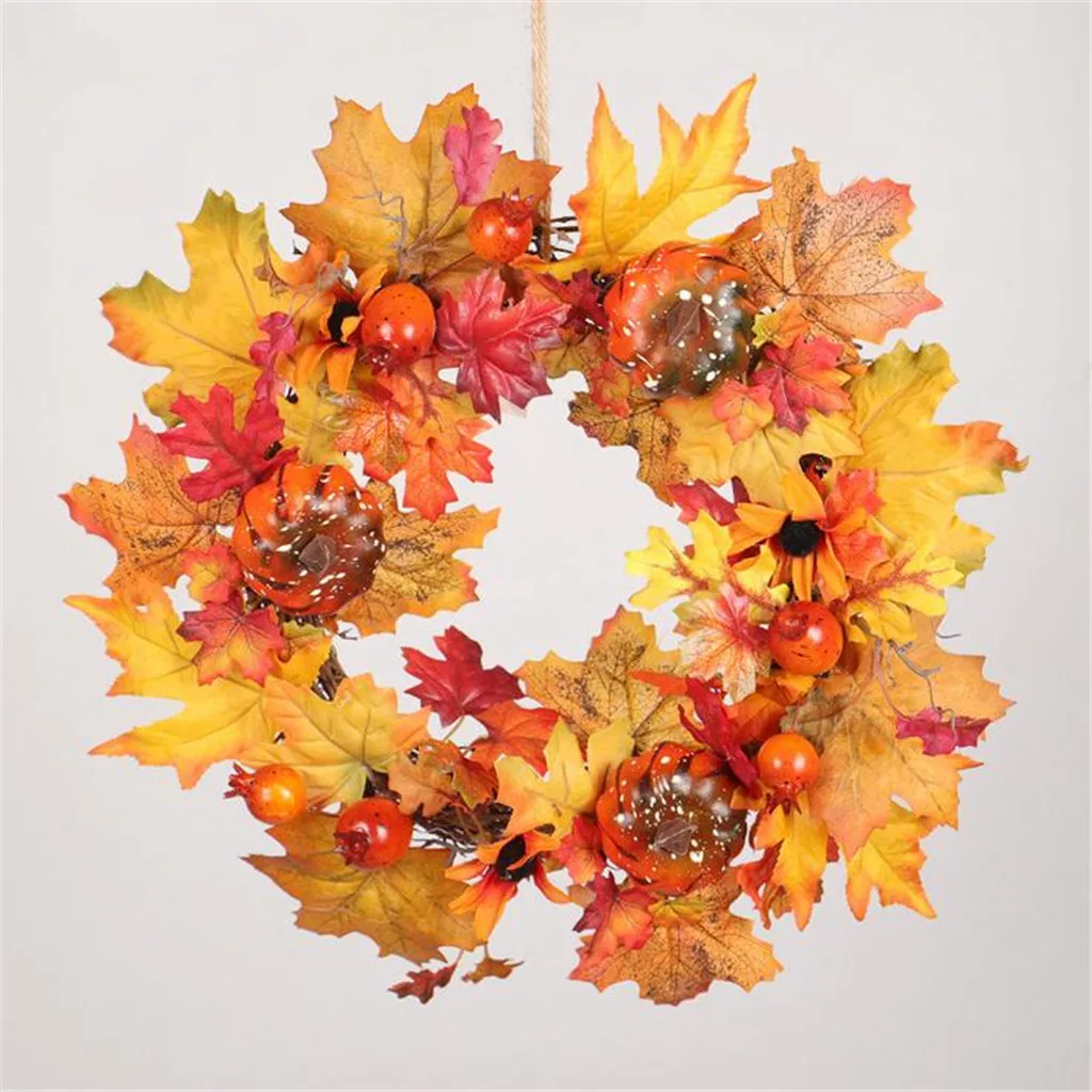 New Year Decorations Christmas Garland Pumpkin Maple Wreath Autumn Festival Wreath Door Hanging Home Decor Christmas Decoration