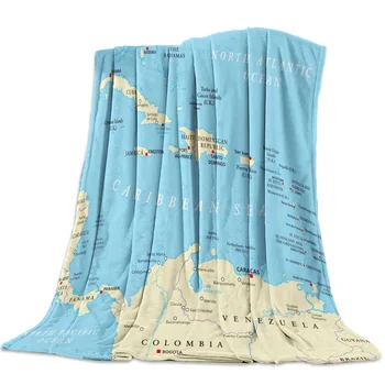 

Caribbean Political Map Throw Blanket Bedspread Soft Fleece Blanket Air/Sofa/Bedding Winter Bedsheet