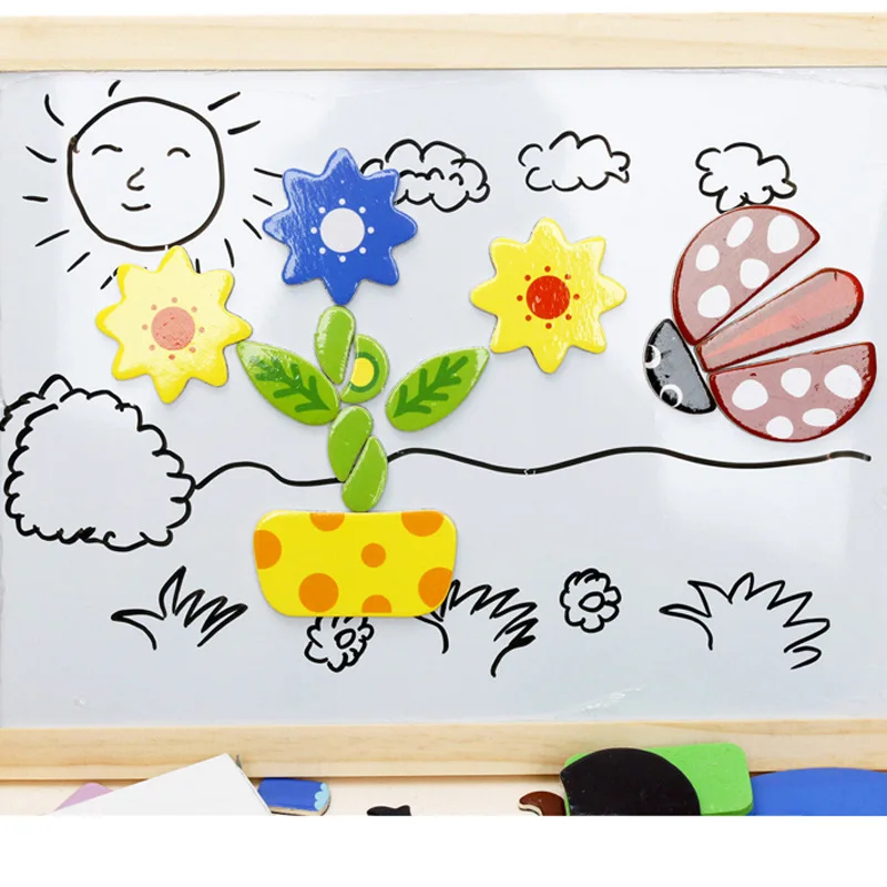 

Children Toy Wooden Puzzles Make-up Animal Joypin Double-Sided Magnetic Drawing Board Children Educational Puzzle