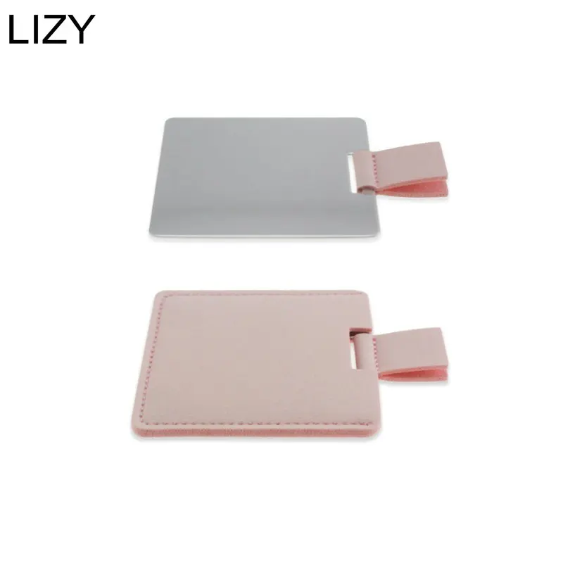 

LIZY 1pc Cosmetic Unbreakable Stainless Steel Makeup Mirror Portable PU Leather Pocket Bag Card Mirror for Birthday Gift