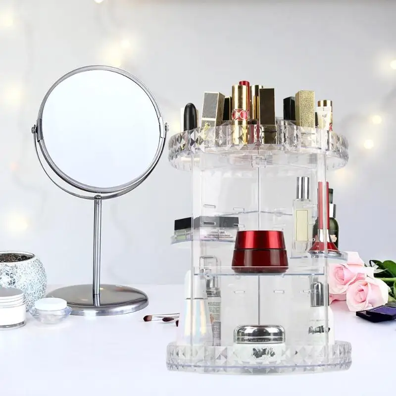 

360 Degree Rotary Acrylic Cosmetic Organizer Case Luxury Makeup Display Stand Jewelry Box High Quality Makeup Tools