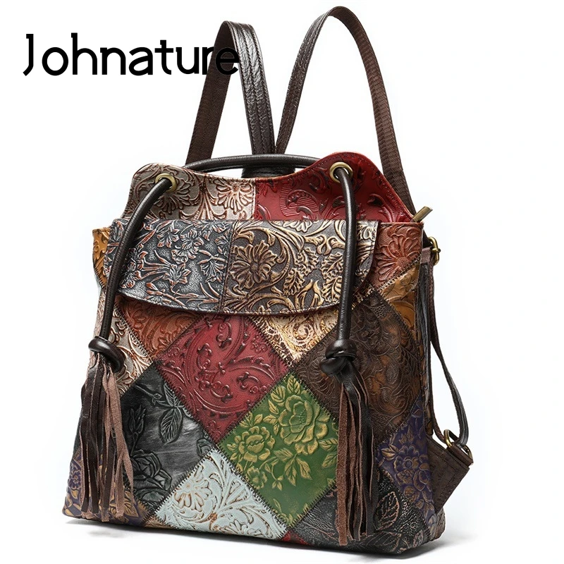 Женский винтажный рюкзак с кисточками Johnature маленькая сумка из натуральной