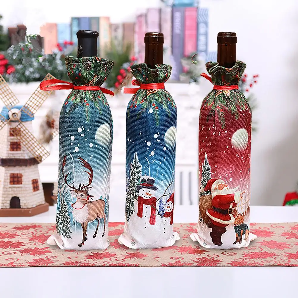1pcs New Year Christmas Wine Bottle Dust Cover Bag Santa Claus Noel Dinner Table Decor Christmas Decorations for Home