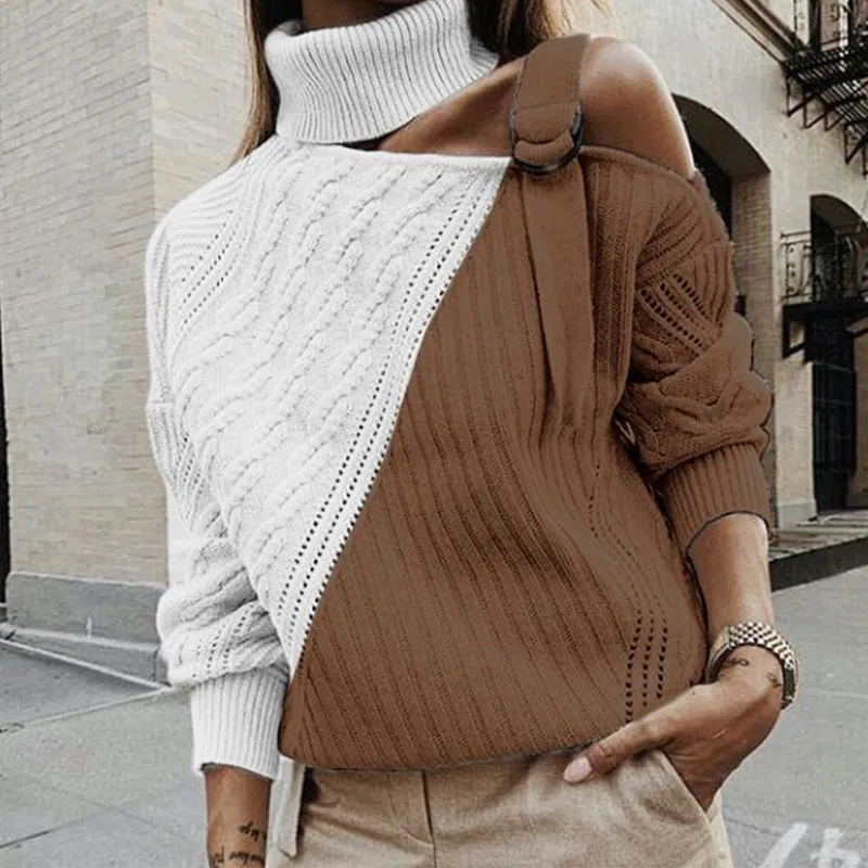 Cena Swetry damskie Off Shoulder sweter z golfem Hollow Out swetry z dzianiny Twisted kobieta 2019 jesień sweter zimowy Ladies