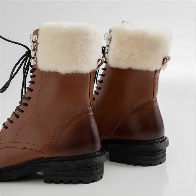 FEDONAS/женские зимние ботинки из натуральной кожи; сезон осень-зима; большие размеры; обувь для офиса и вечеринок; женские теплые шерстяные ботильоны на шнуровке