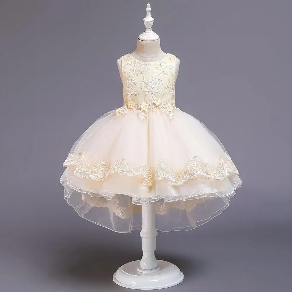 Детские платья для девочек с атласной вышивкой; элегантные вечерние платья на свадьбу для маленьких девочек; платье принцессы; костюм-смокинг для девочек - Цвет: Champagne
