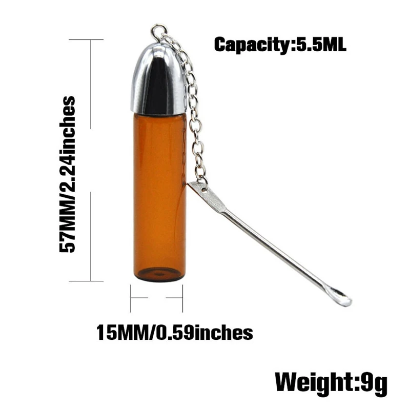 5X Glass Snuff Bottle Metal Spoon Snorting Snorter pills powder Bullet Container