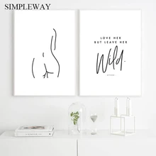 Sexy linha de desenho mulher corpo abstrato cartaz simplicidade impressão em tela preto branco quadros da arte da parede pintura em tela nórdico decoração(China)